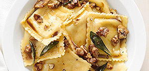 Pumpkin and 3-Cheese Ravioli with Sage Walnut Butter Sauce