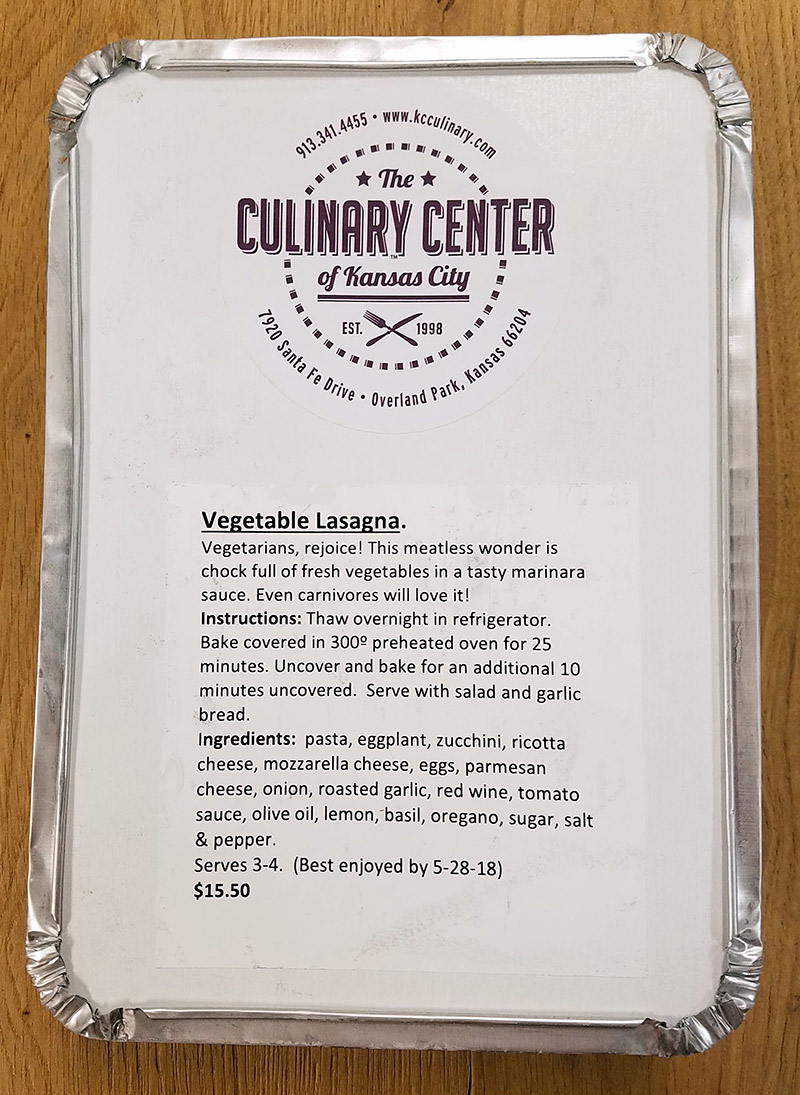 Vegetable Lasagne label