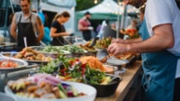 Street food salads and meat